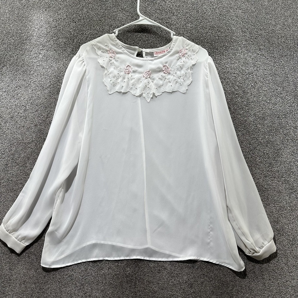 VTG Joseph II Blouse Top Women 22 White Long Sleeve Cottagecore Prairie Coquette